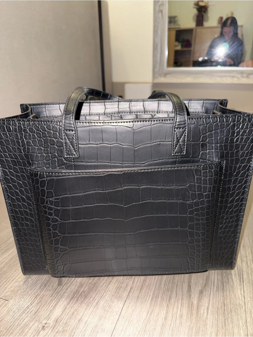 BEIS Black Croc-Embossed Structured Tote